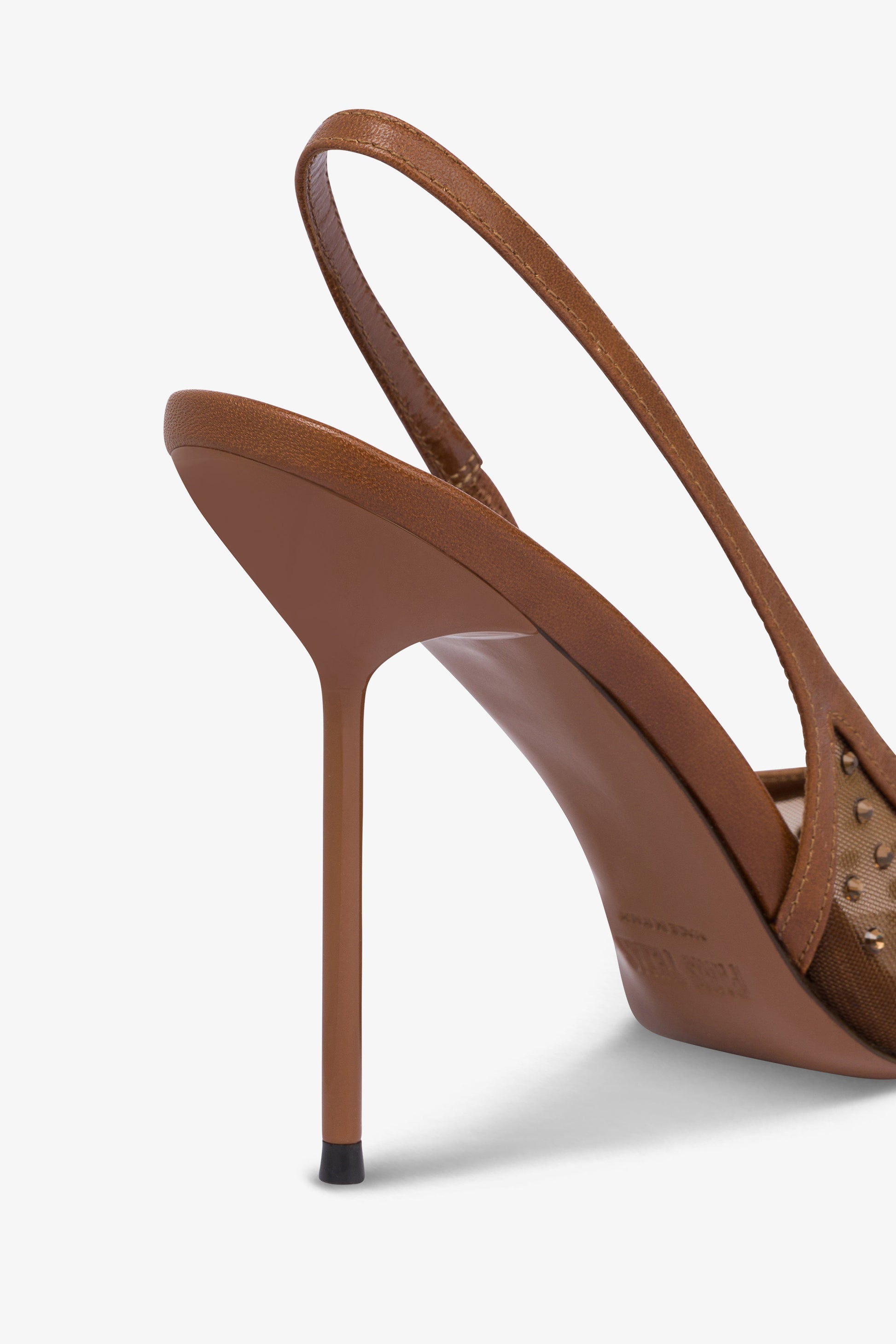 Slingback strech a rete fine marrone con applicazioni di cristalli