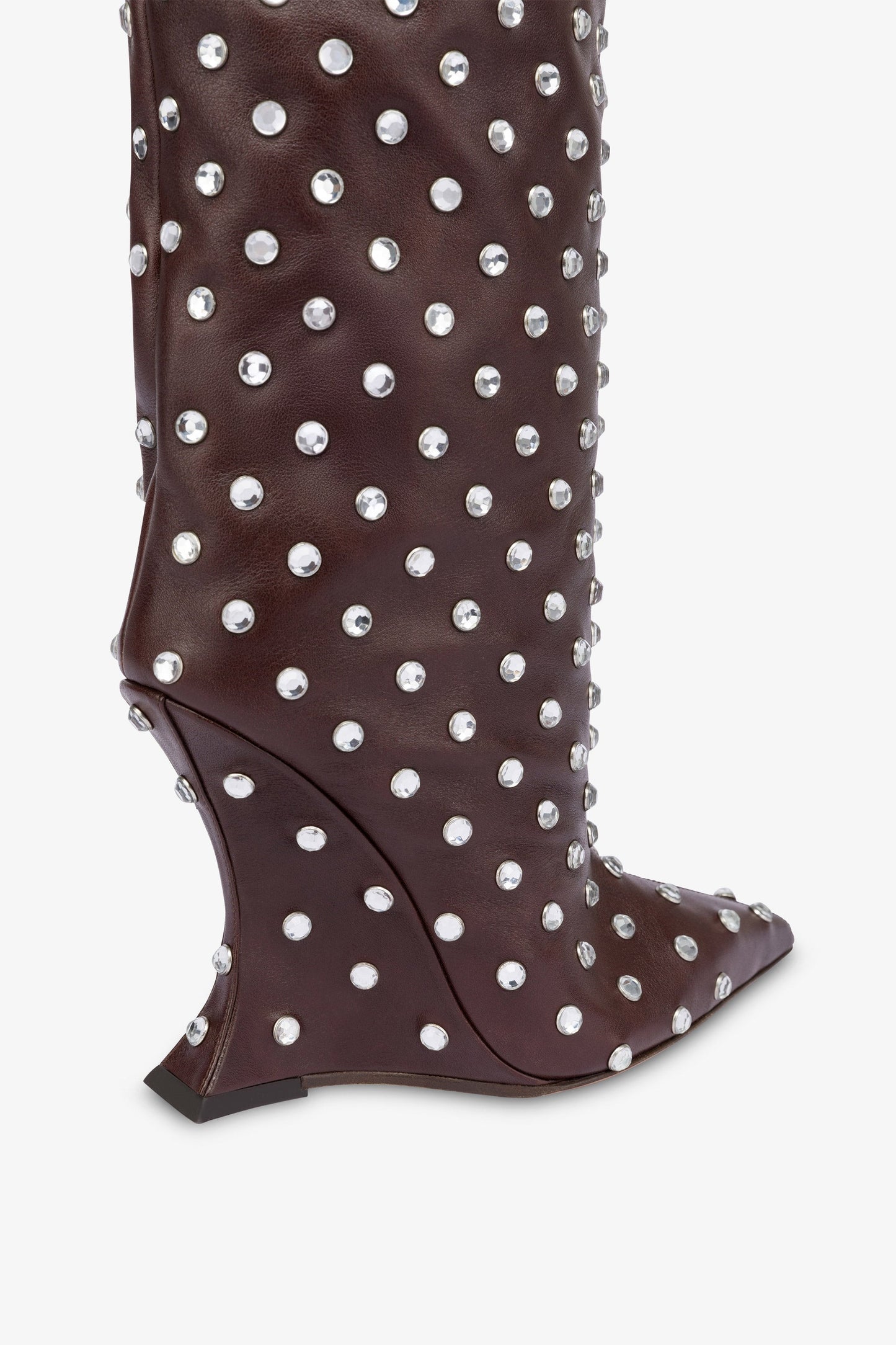 Boots in mocha and crystal-studded leather