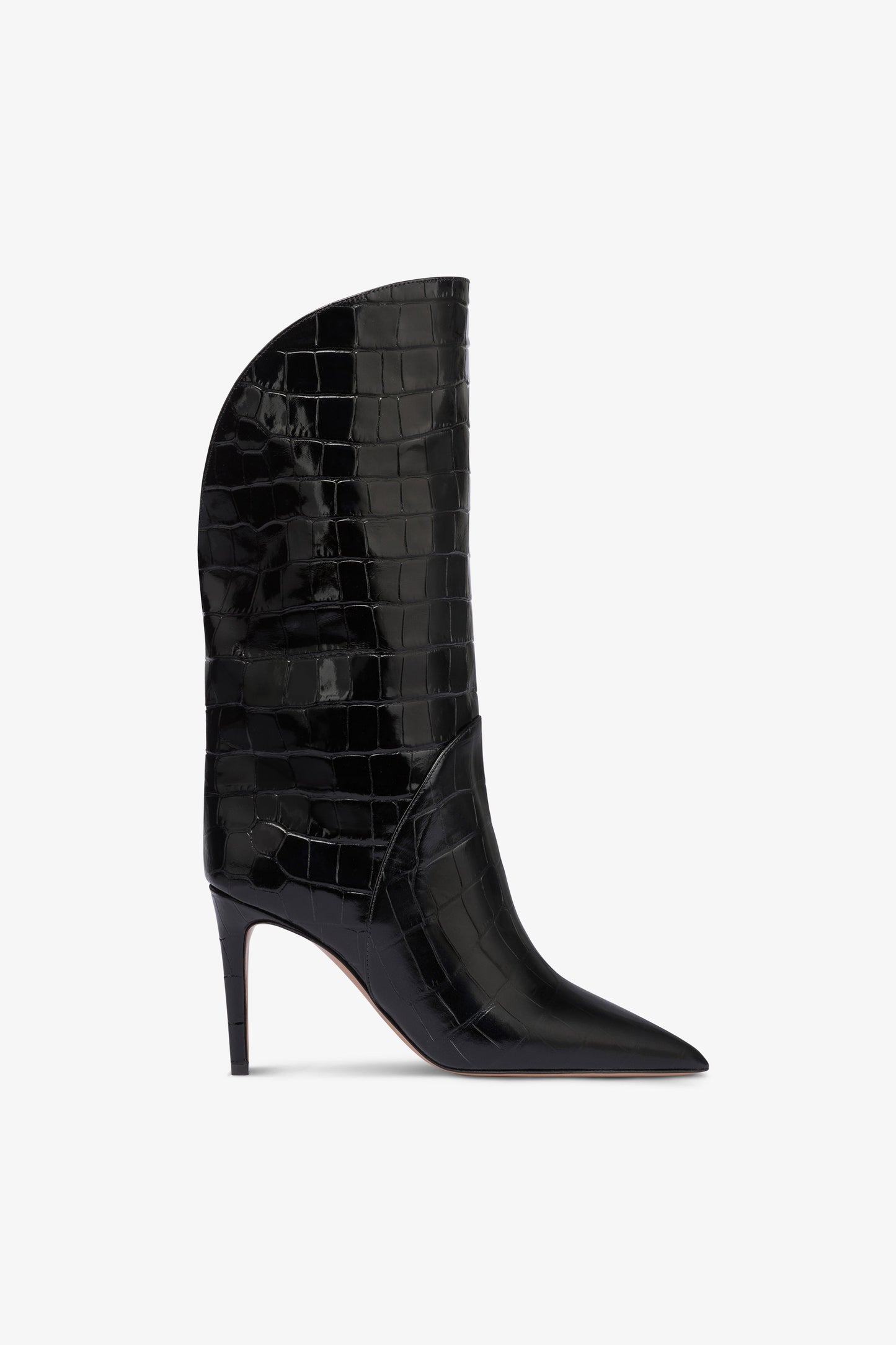 Bottes en cuir gaufre facon croco noir