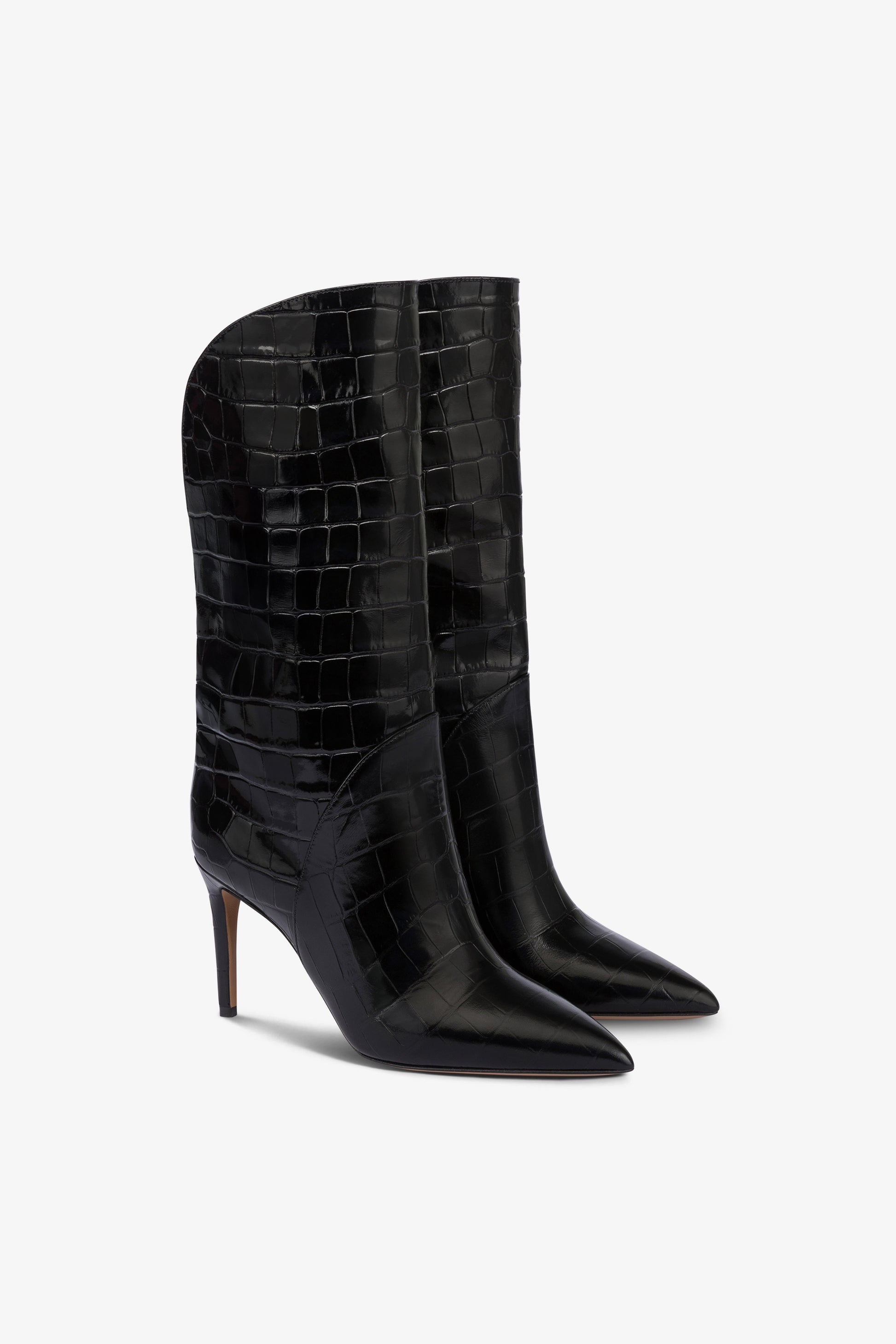 Bottes en cuir gaufre facon croco noir