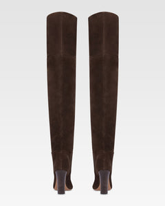 Overknee-Stiefel aus ebenholzfarbenem Kalbsveloursleder