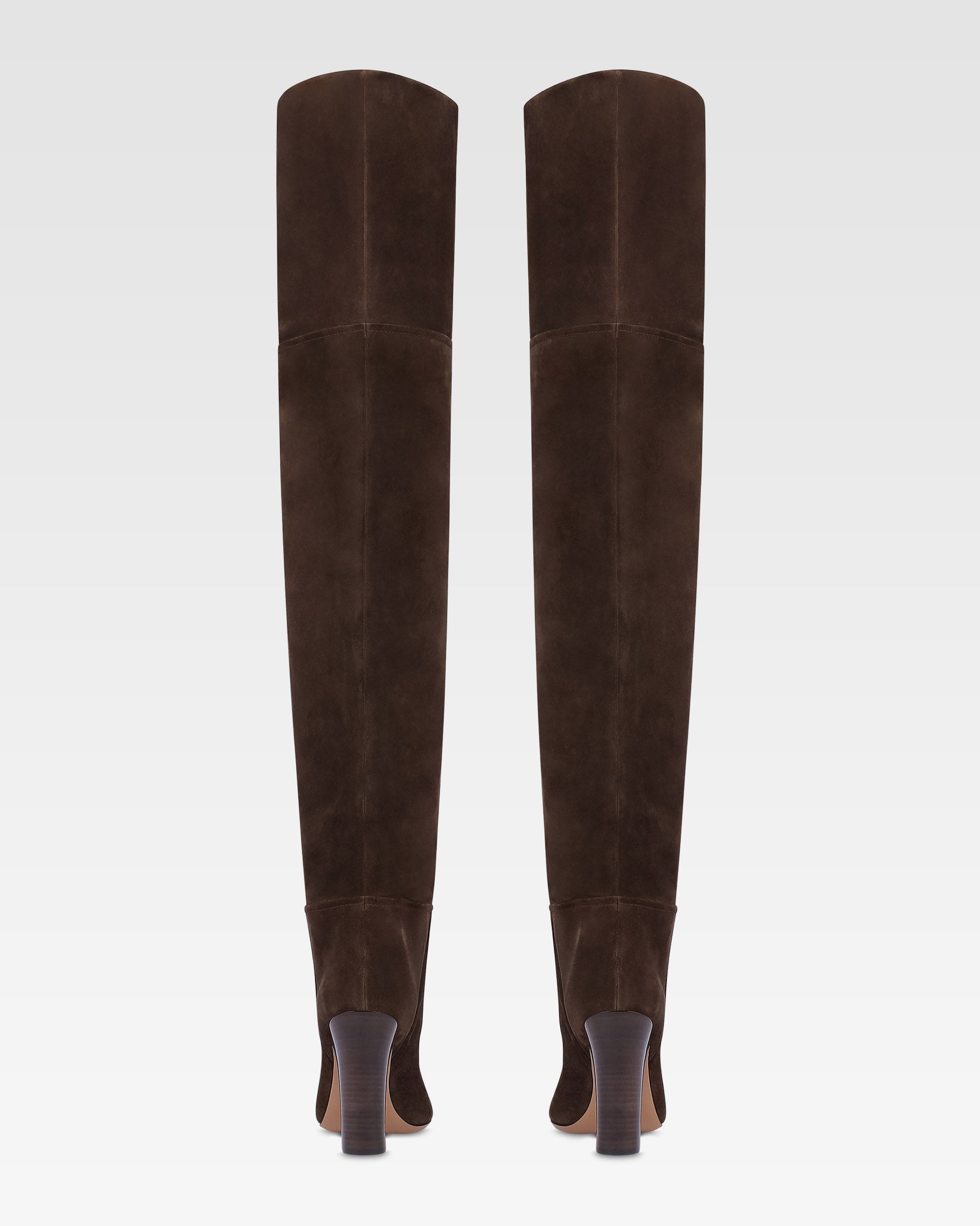 Overknee-Stiefel aus ebenholzfarbenem Kalbsveloursleder