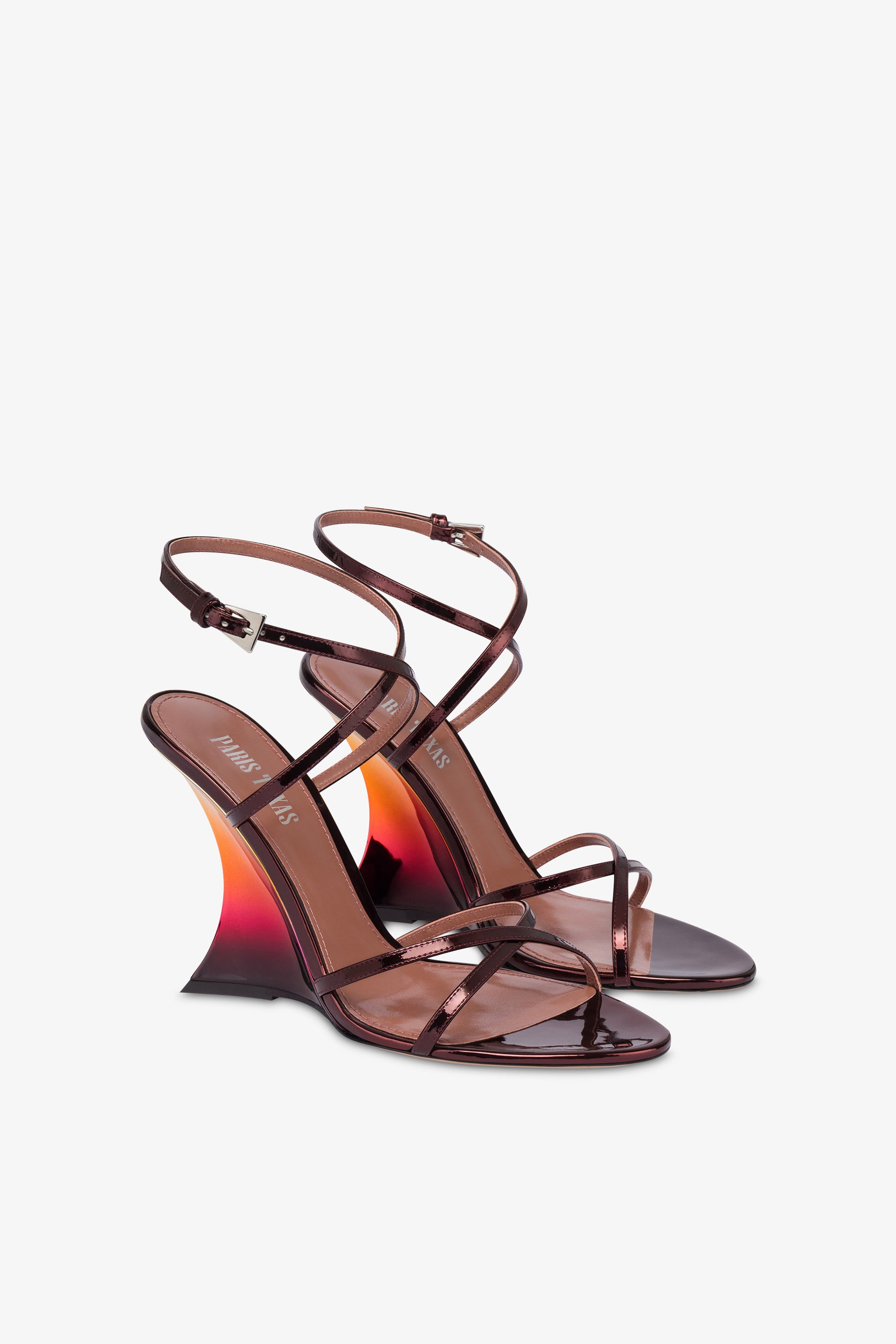 Sandales en cuir effet miroir coucher de soleil bordeaux