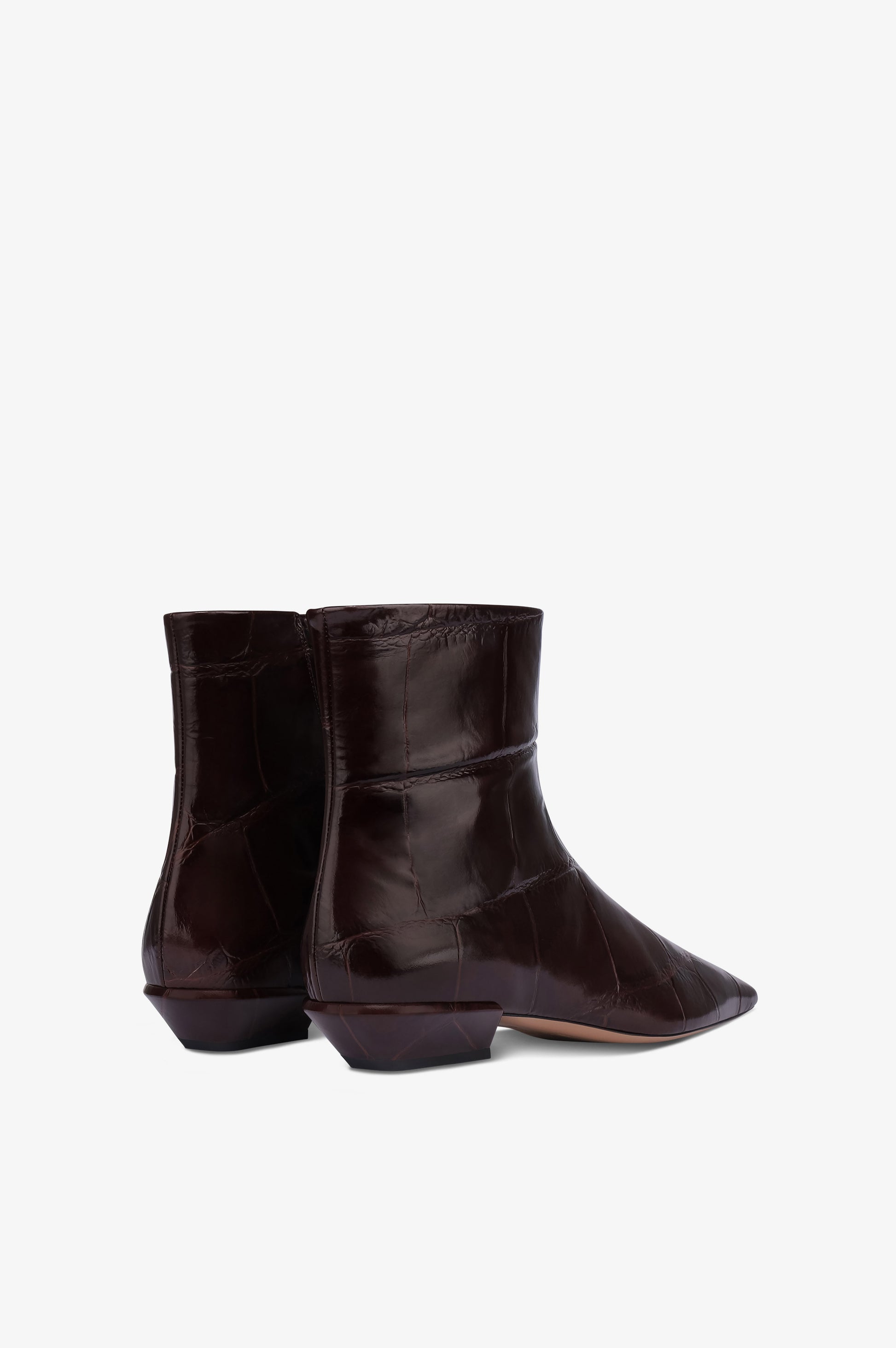 Bottines en cuir croco rouge sombre