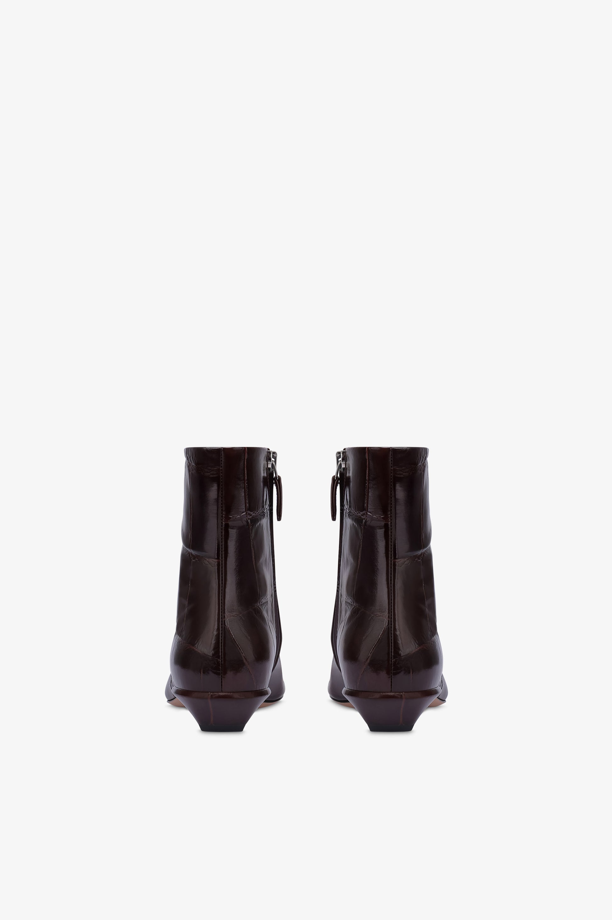Bottines en cuir croco rouge sombre