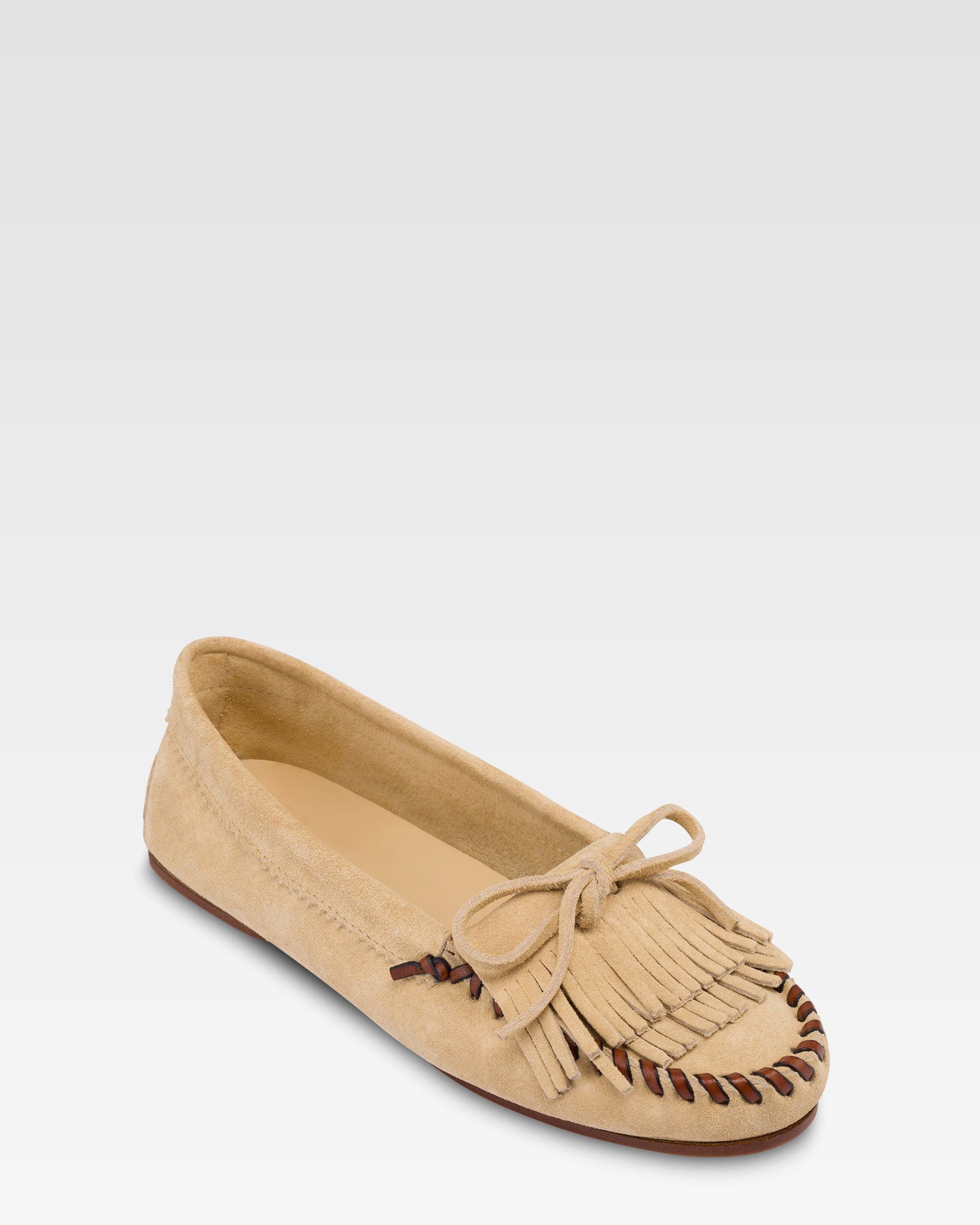 Loafers in ecru suede leather