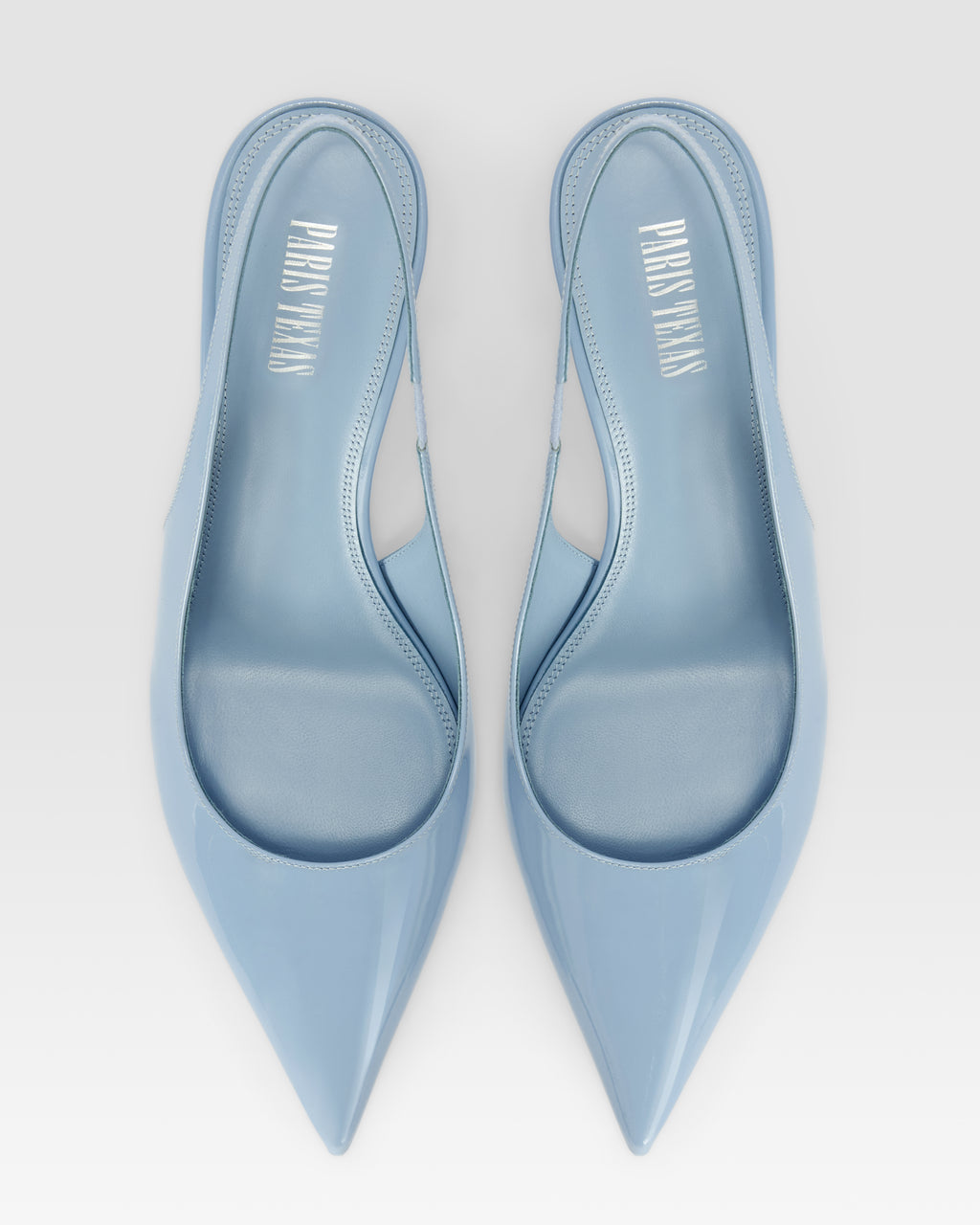 Slingbacks in denim-colored patent leather