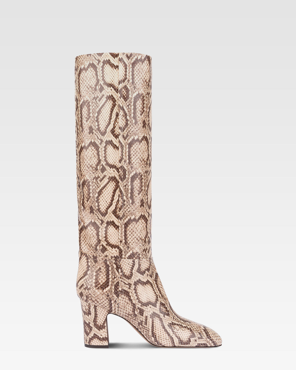 Botas de piel con estampa impresa estilo piton en blanco y marron oscuro