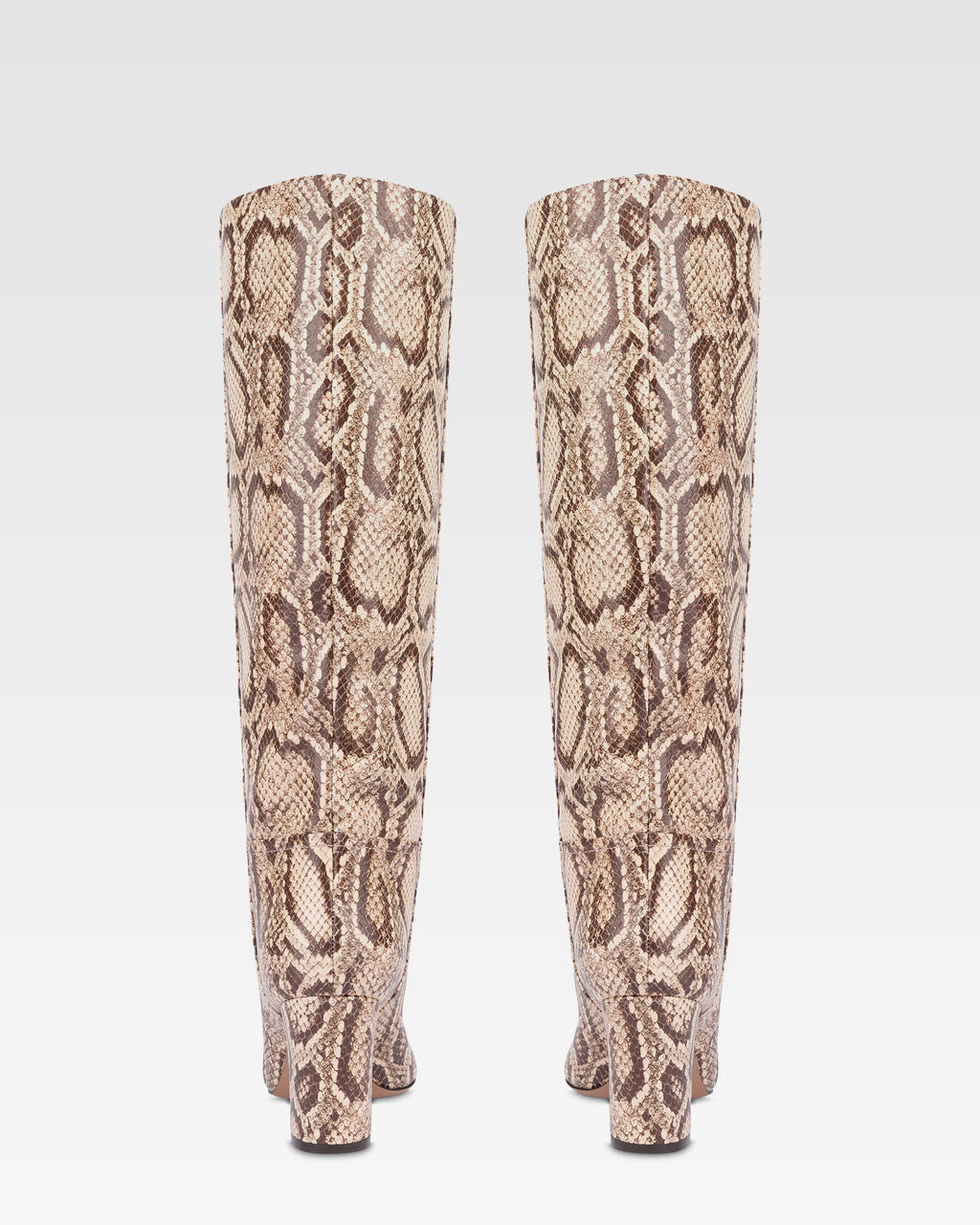 Botas de piel con estampa impresa estilo piton en blanco y marron oscuro