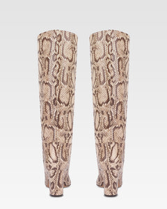 Botas de piel con estampa impresa estilo piton en blanco y marron oscuro