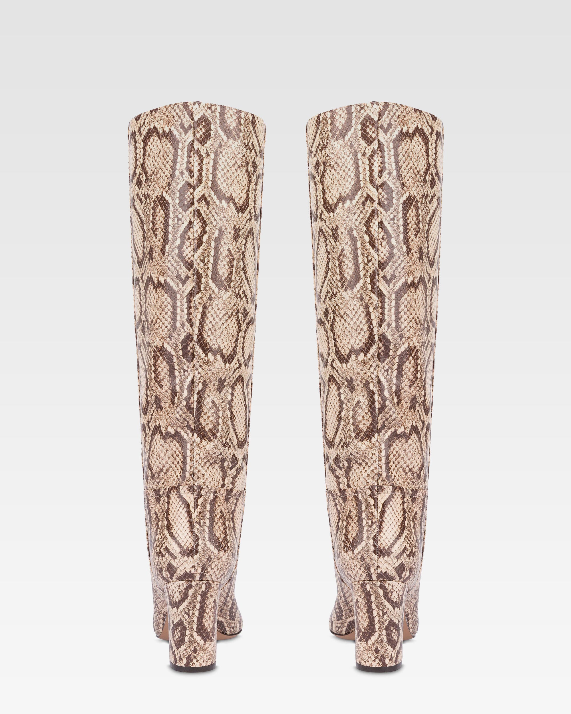 Botas de piel con estampa impresa estilo piton en blanco y marron oscuro