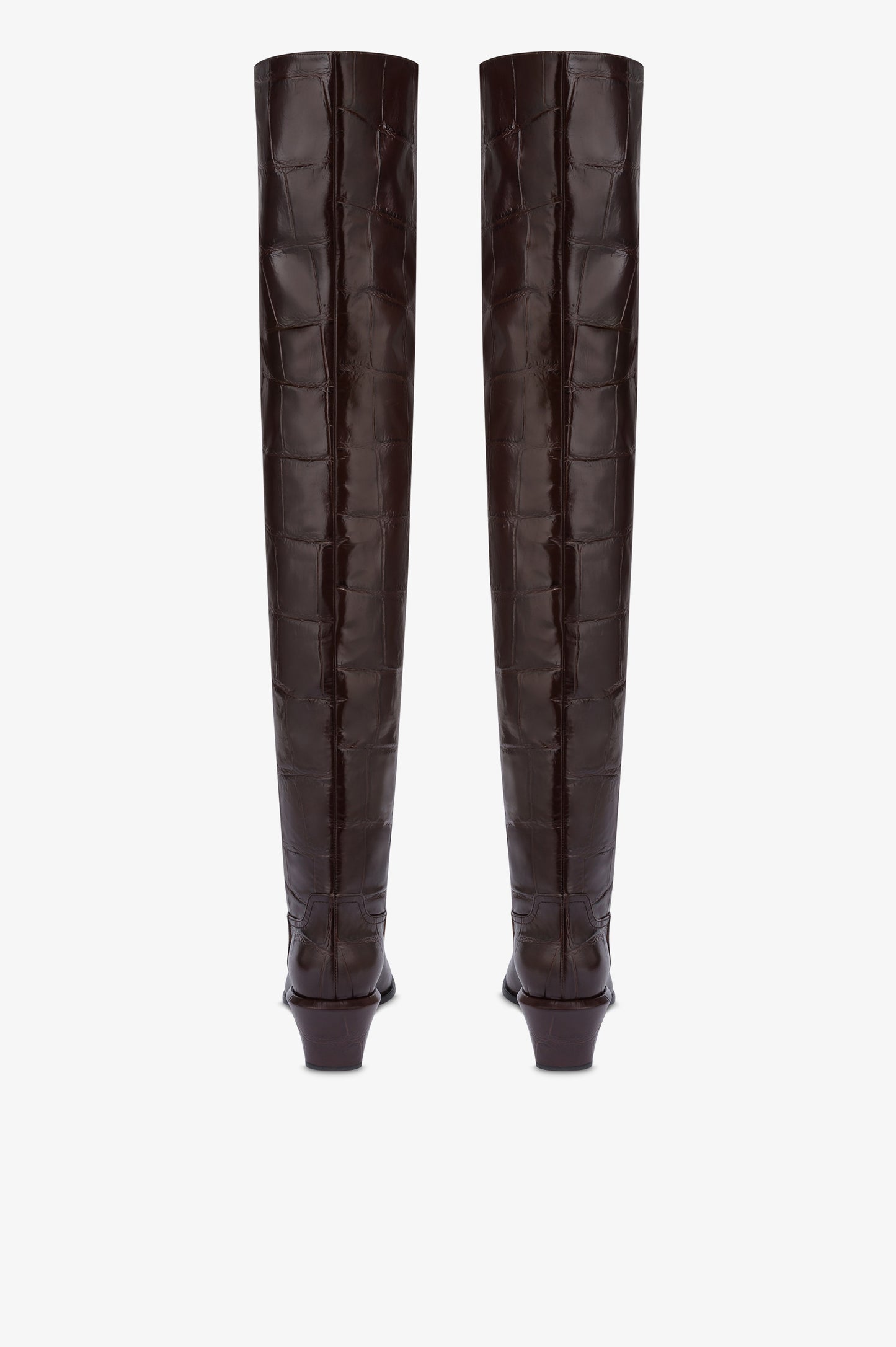 Bottes au-dessus du genou en cuir ebene gaufre facon crocodile