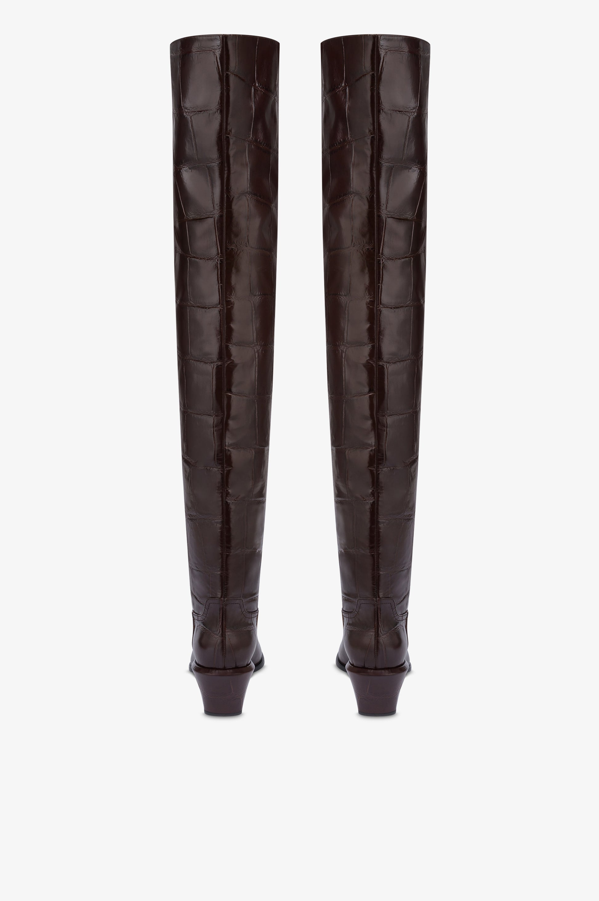 Bottes au-dessus du genou en cuir ebene gaufre facon crocodile