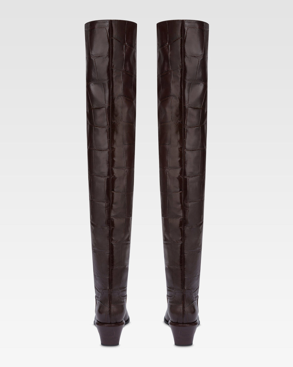 Botas por encima de la rodilla en piel color ebano con estampado de cocodrilo