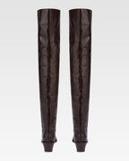 Botas por encima de la rodilla en piel color ebano con estampado de cocodrilo