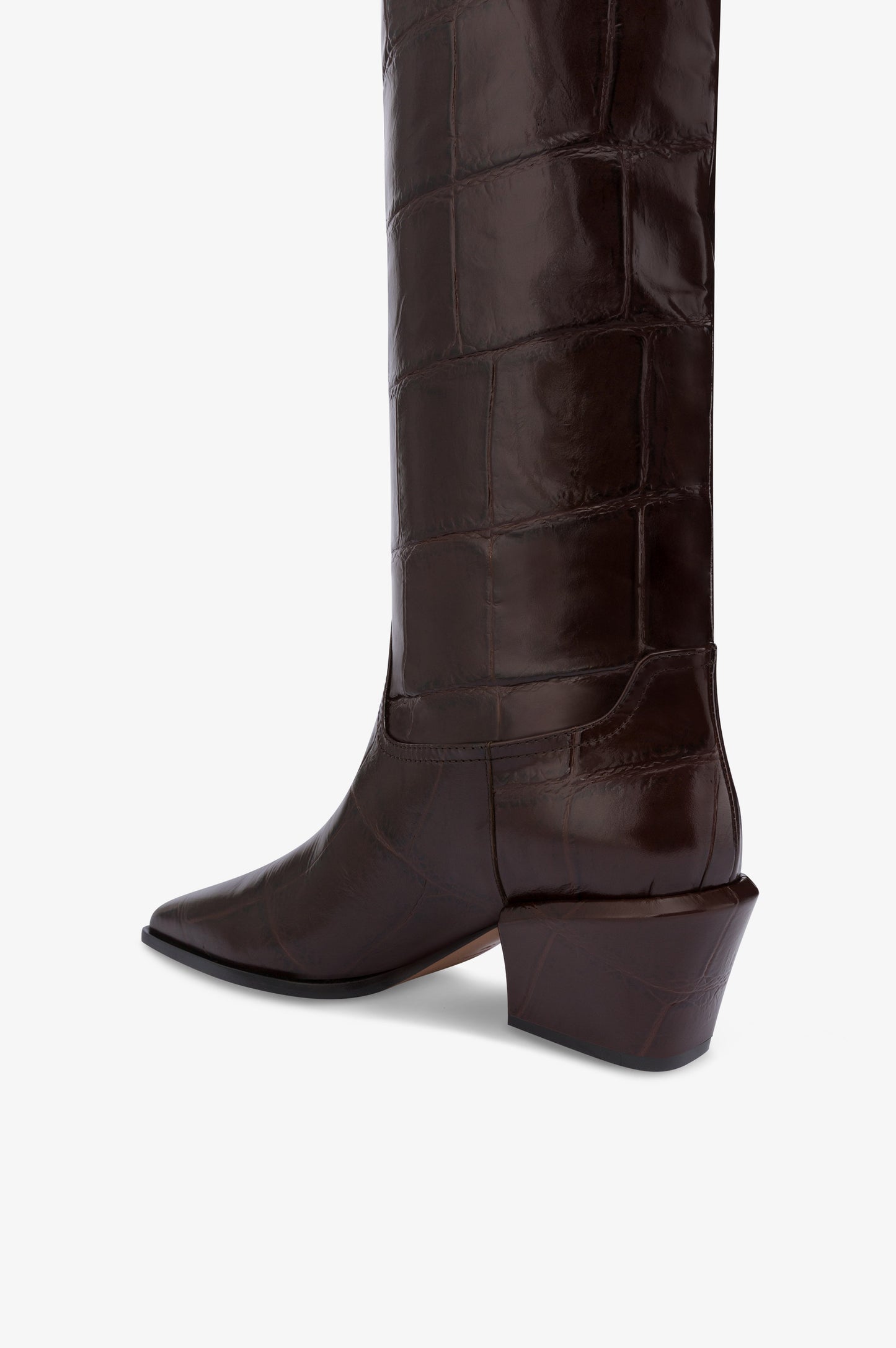 Bottes au-dessus du genou en cuir ebene gaufre facon crocodile