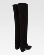 Overknee-Stiefel aus schwarzem Kalbsveloursleder