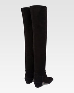 Overknee-Stiefel aus schwarzem Kalbsveloursleder