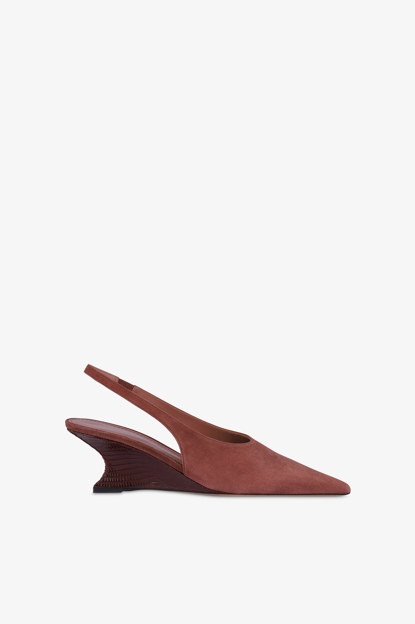 Slingbacks en cuir suede rouge sombre avec talon en cuir imprime lezard