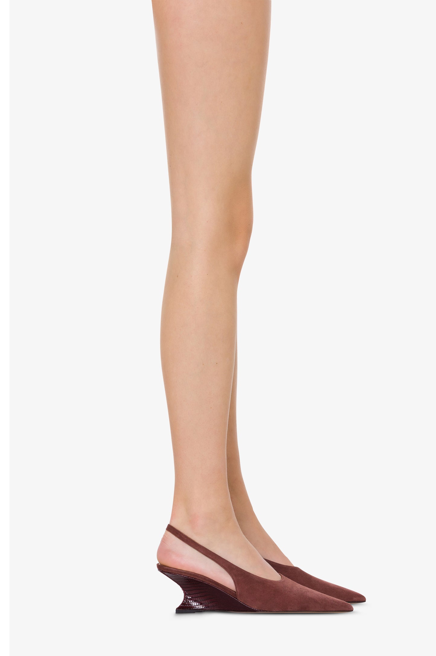 Slingbacks en cuir suede rouge sombre avec talon en cuir imprime lezard