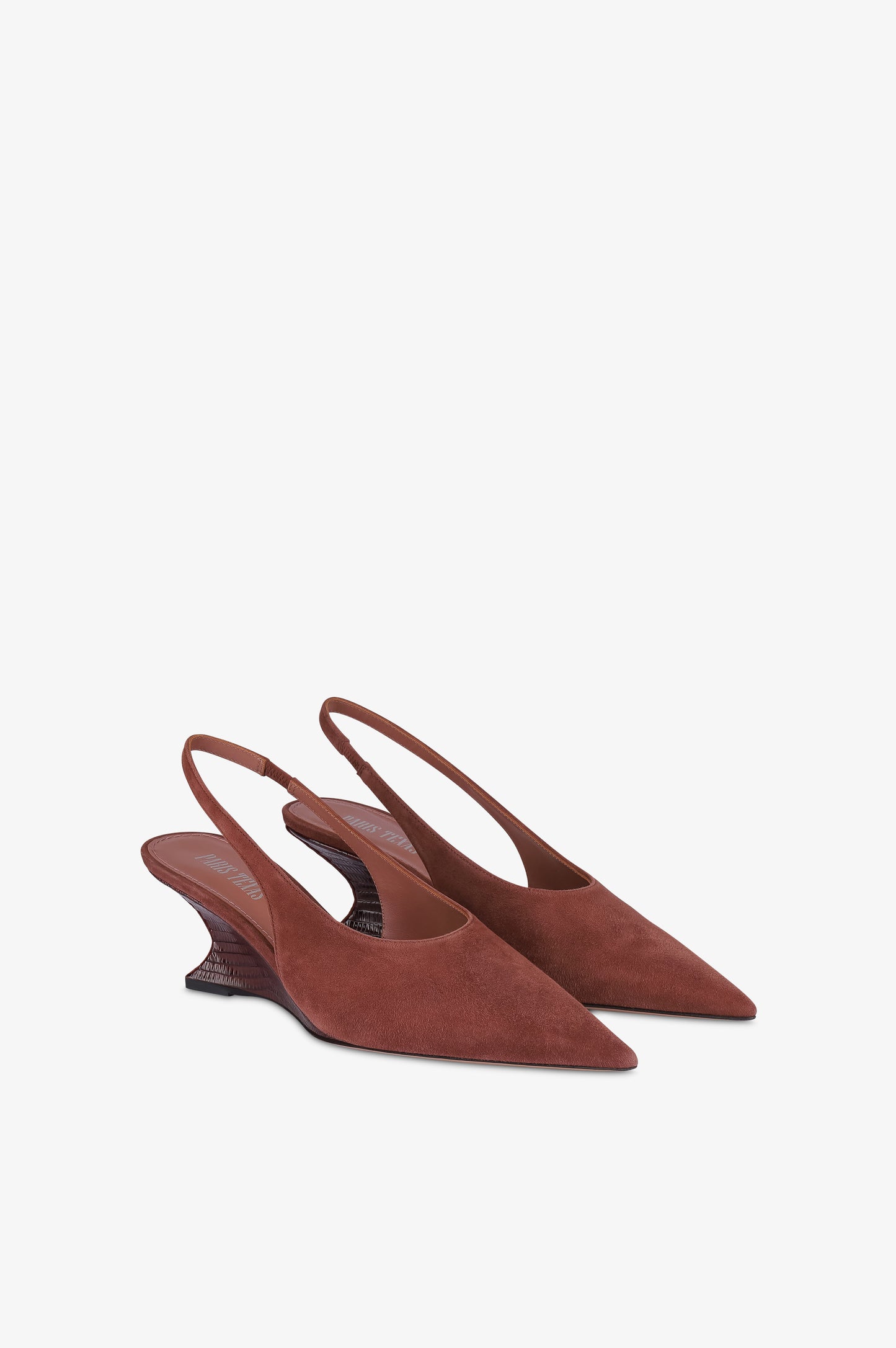 Slingbacks en cuir suede rouge sombre avec talon en cuir imprime lezard