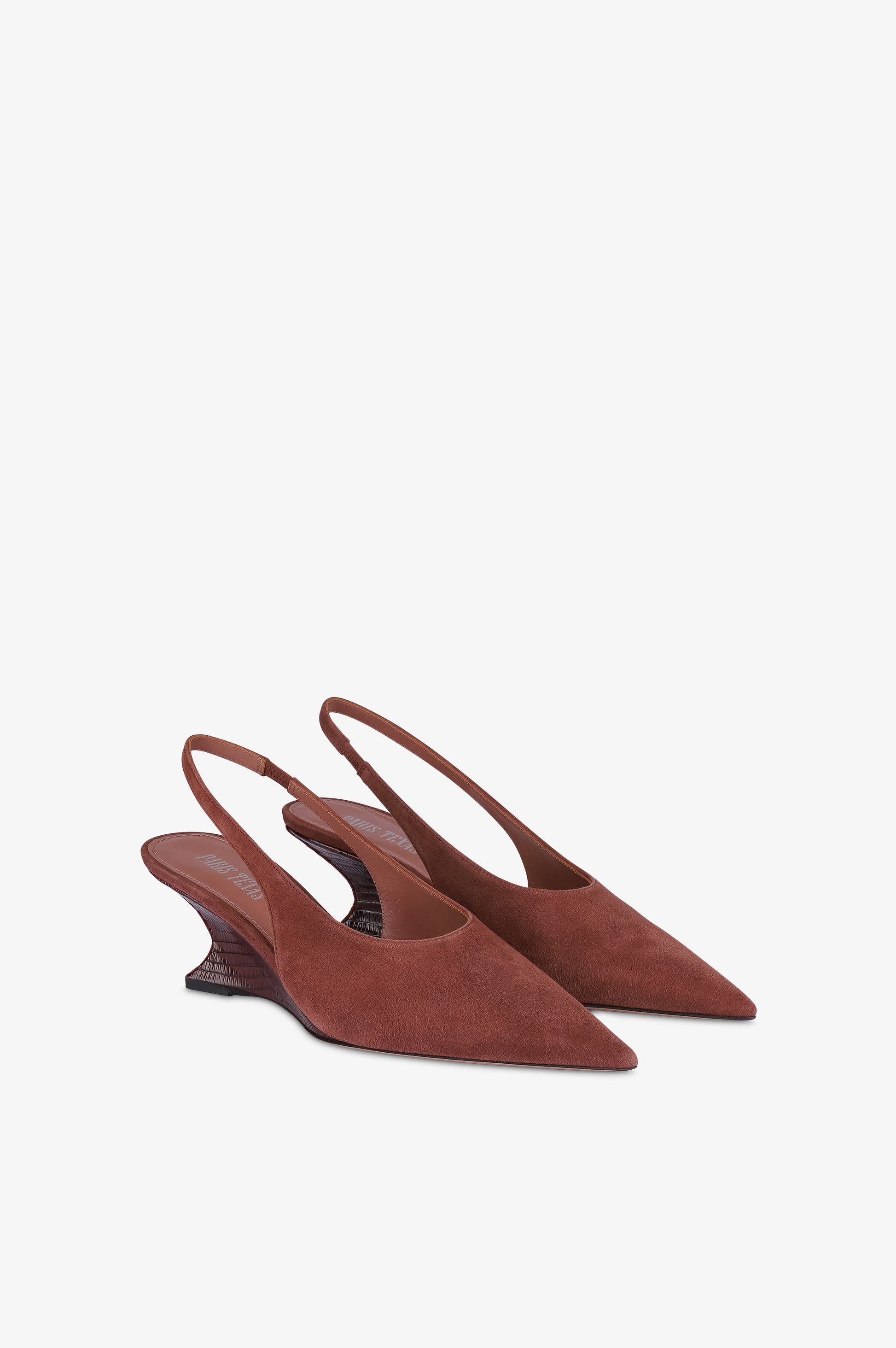 Slingbacks en cuir suede rouge sombre avec talon en cuir imprime lezard
