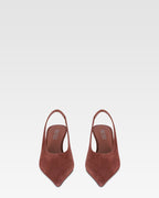 Slingbacks en ante color rouge noir con tacon de piel de lagarto