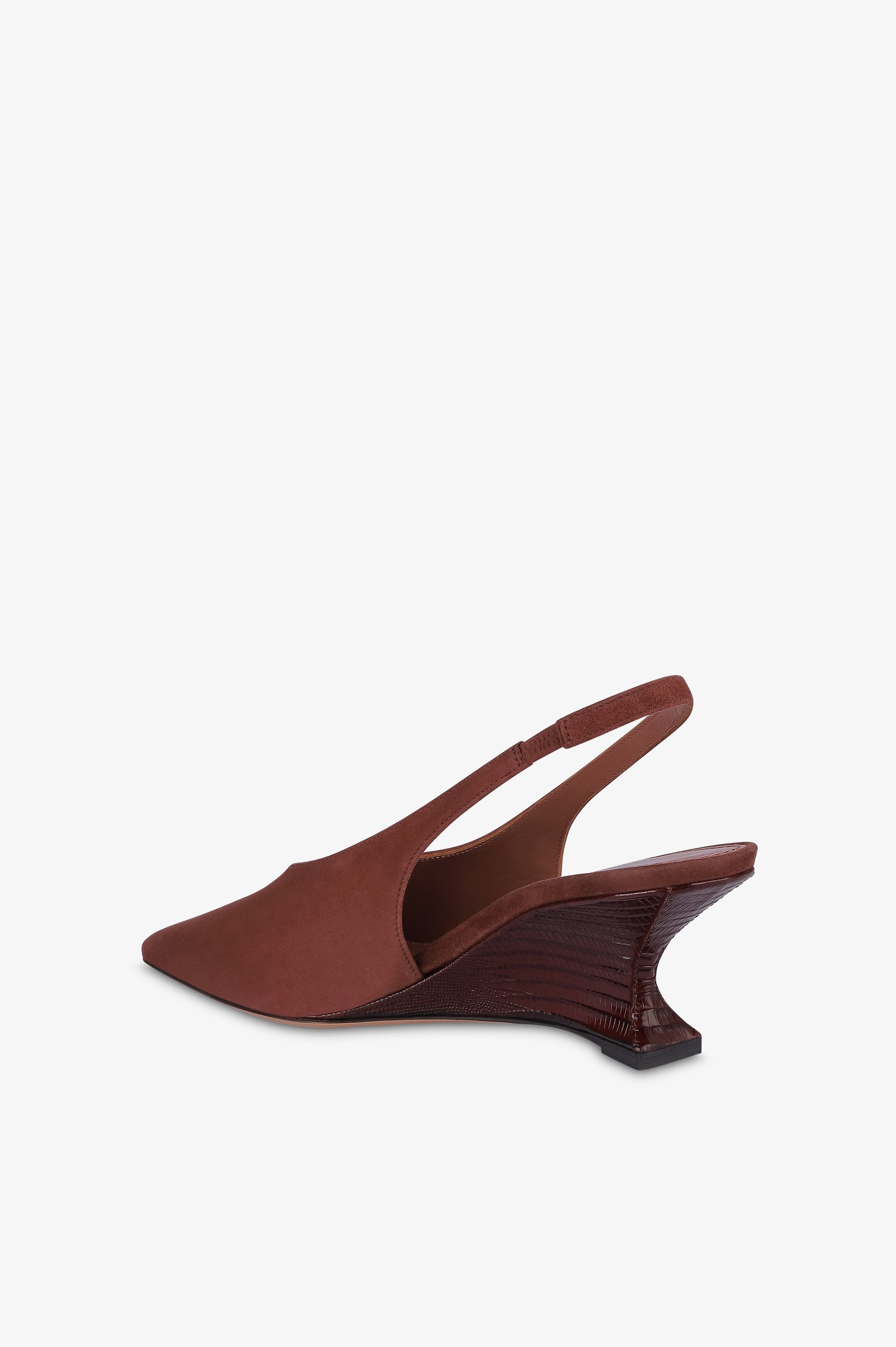 Slingbacks en cuir suede rouge sombre avec talon en cuir imprime lezard