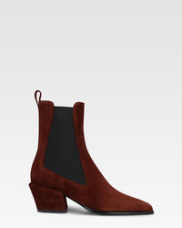 Ankle boots in chocolate calf suede leather — Mahogany