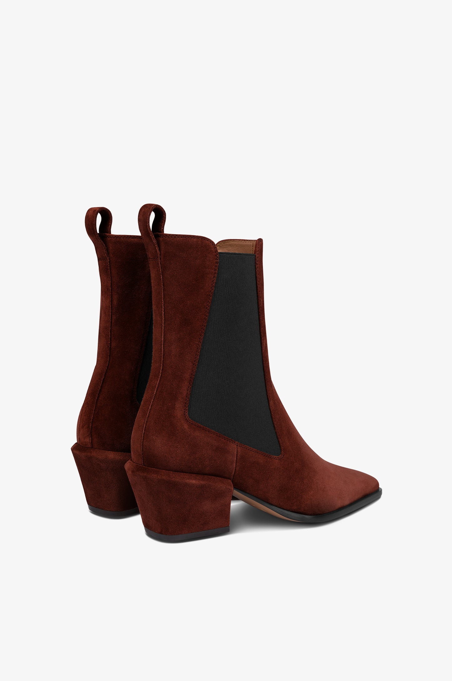 Bottines en cuir suede de veau couleur acajou