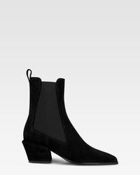 Ankle boots in chocolate calf suede leather — Black