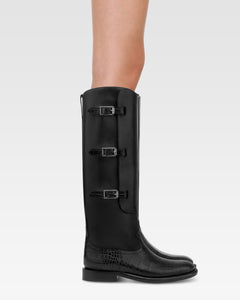 Botas en piel de becerro color negro con detalles de cocodrilo