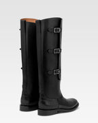 Botas en piel de becerro color negro con detalles de cocodrilo