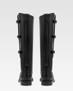 Botas en piel de becerro color negro con detalles de cocodrilo