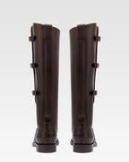 Stiefel aus ebenholzfarbenem Kalbsleder mit Details mit Kroko-Pragung