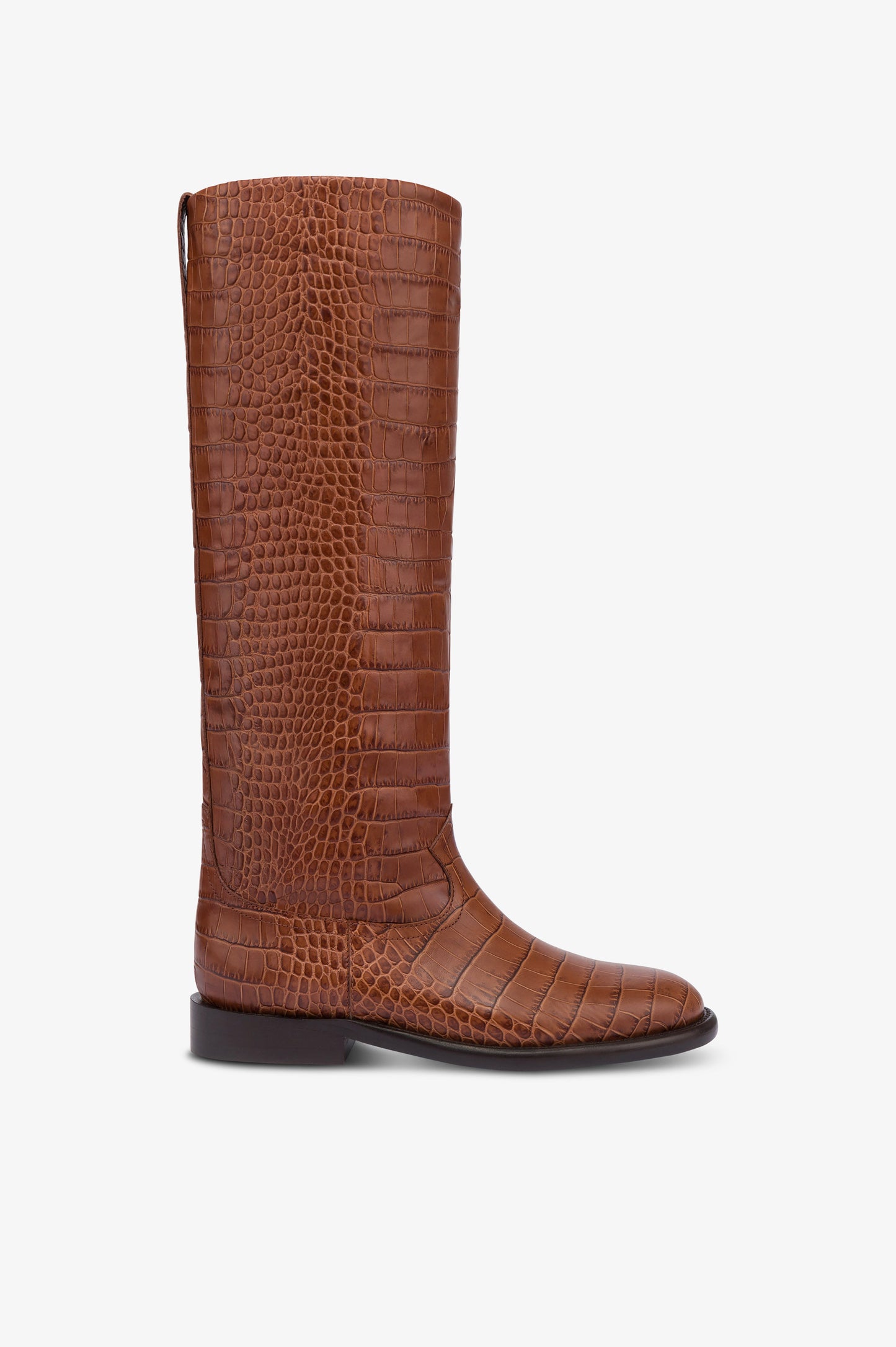 Bottes en cuir gaufre facon crocodile couleur chocolat