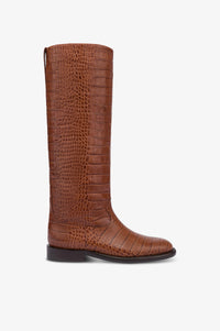 Bottes en cuir gaufre facon crocodile couleur chocolat