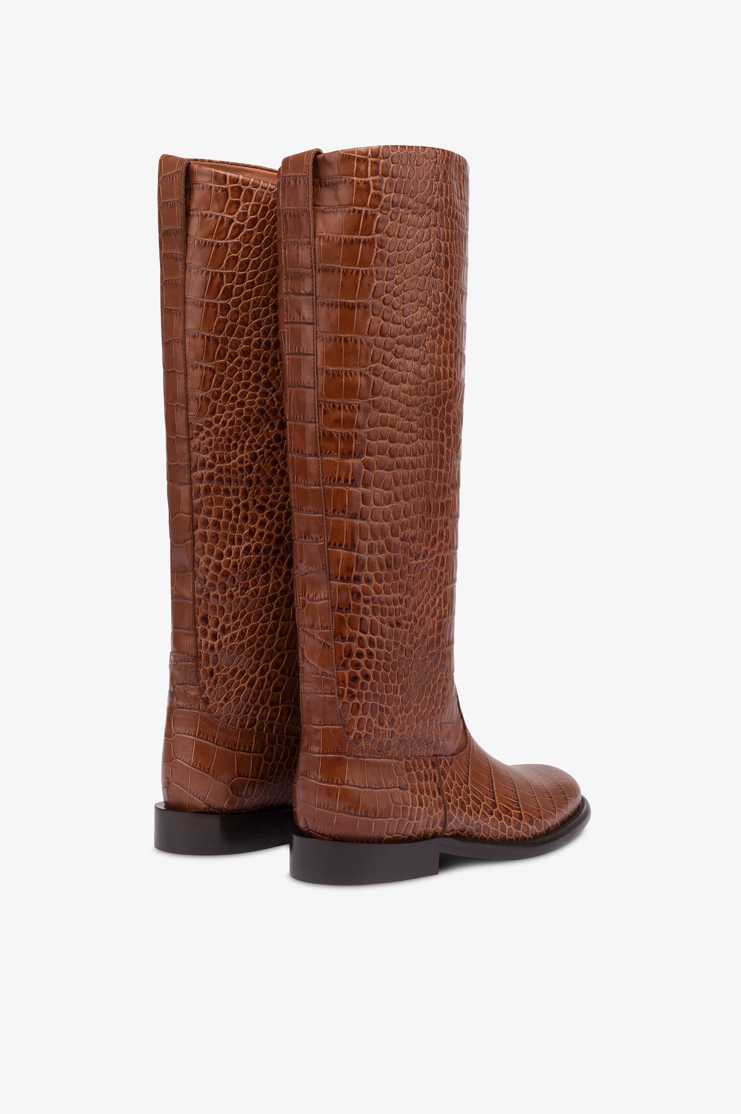 Bottes en cuir gaufre facon crocodile couleur chocolat