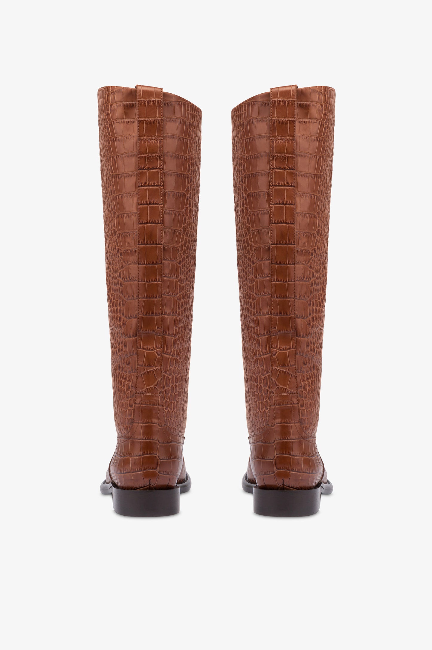 Bottes en cuir gaufre facon crocodile couleur chocolat