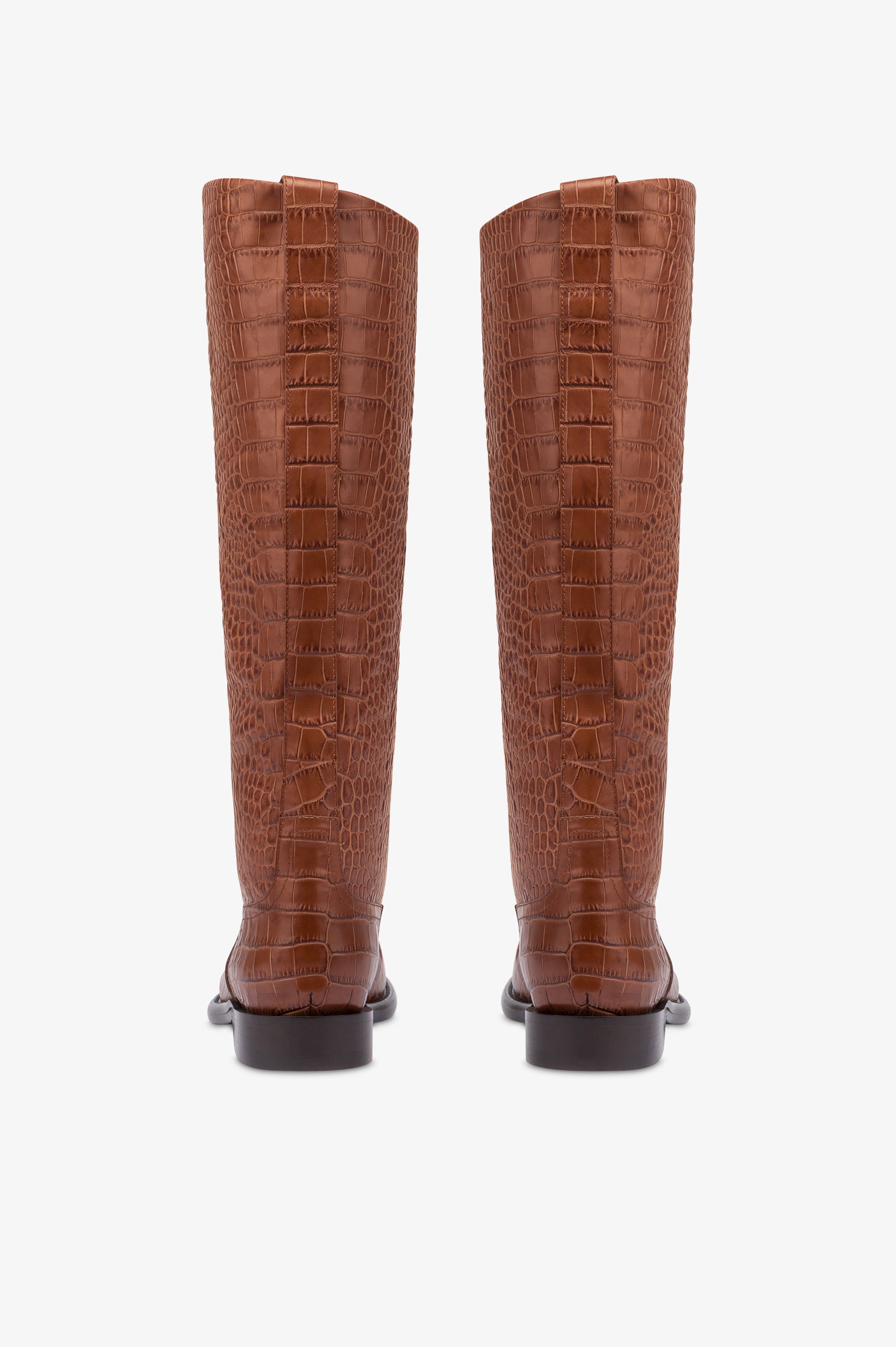 Bottes en cuir gaufre facon crocodile couleur chocolat