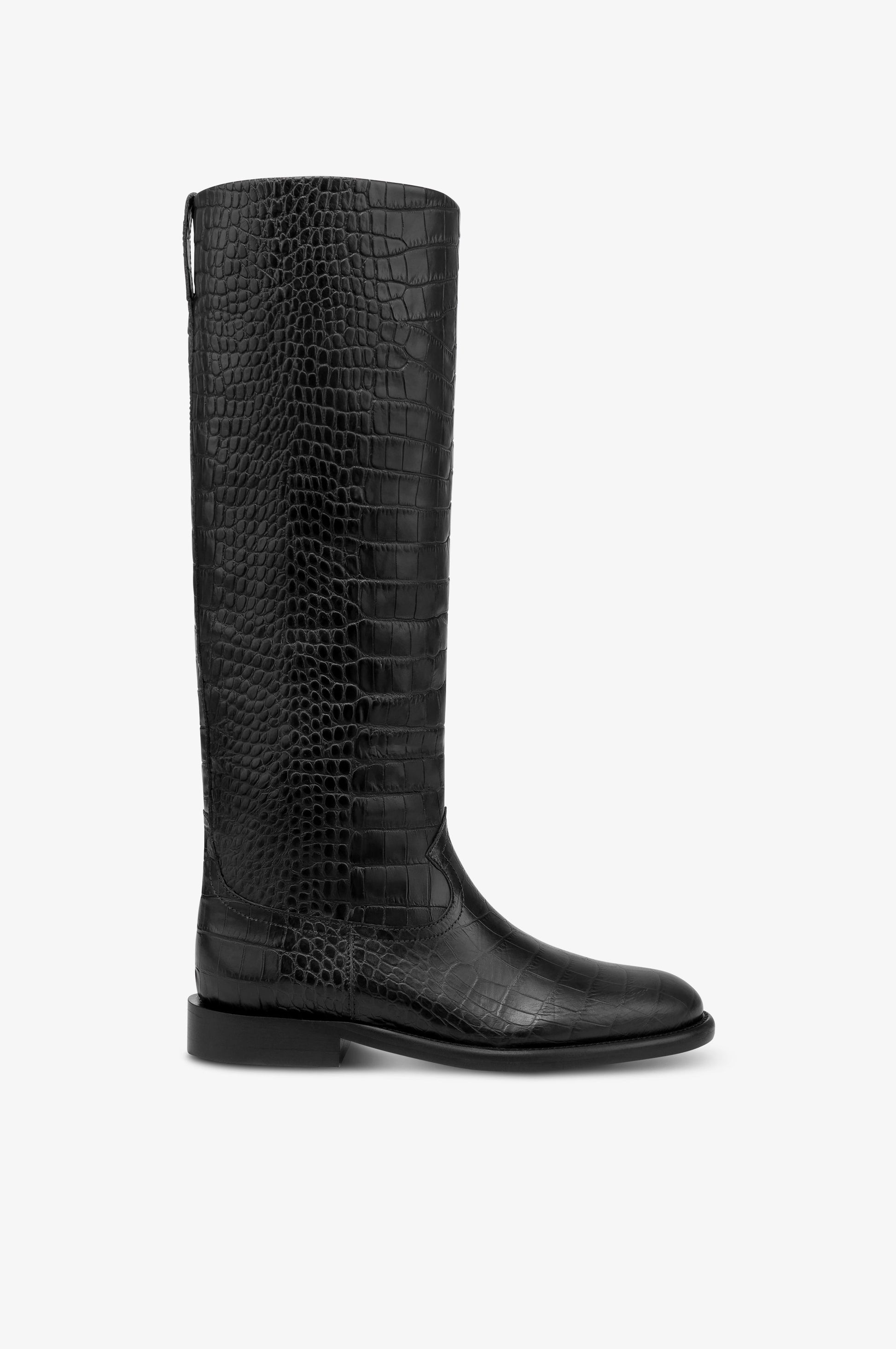 Bottes en cuir gaufre facon crocodile couleur noir