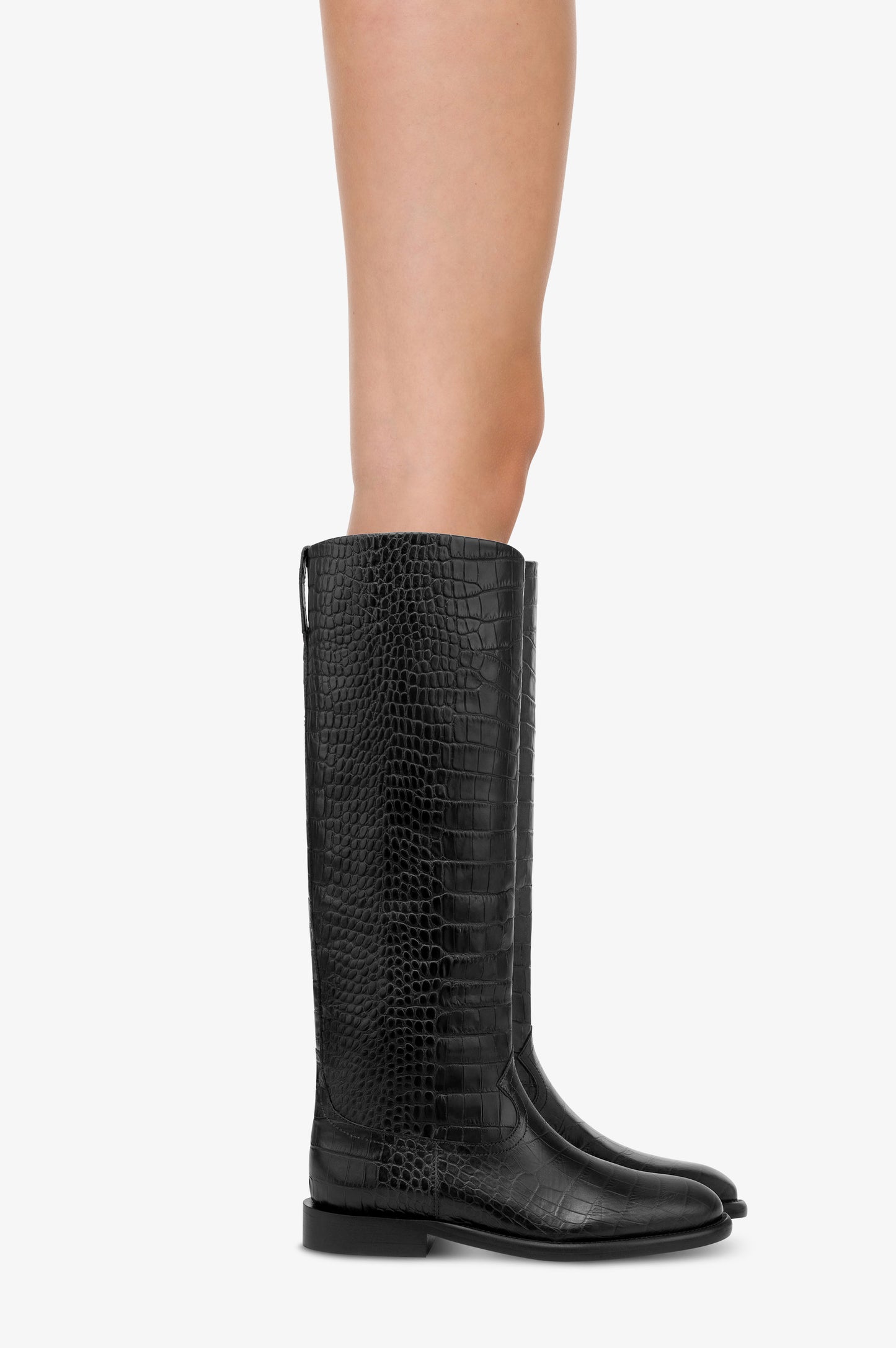 Bottes en cuir gaufre facon crocodile couleur noir