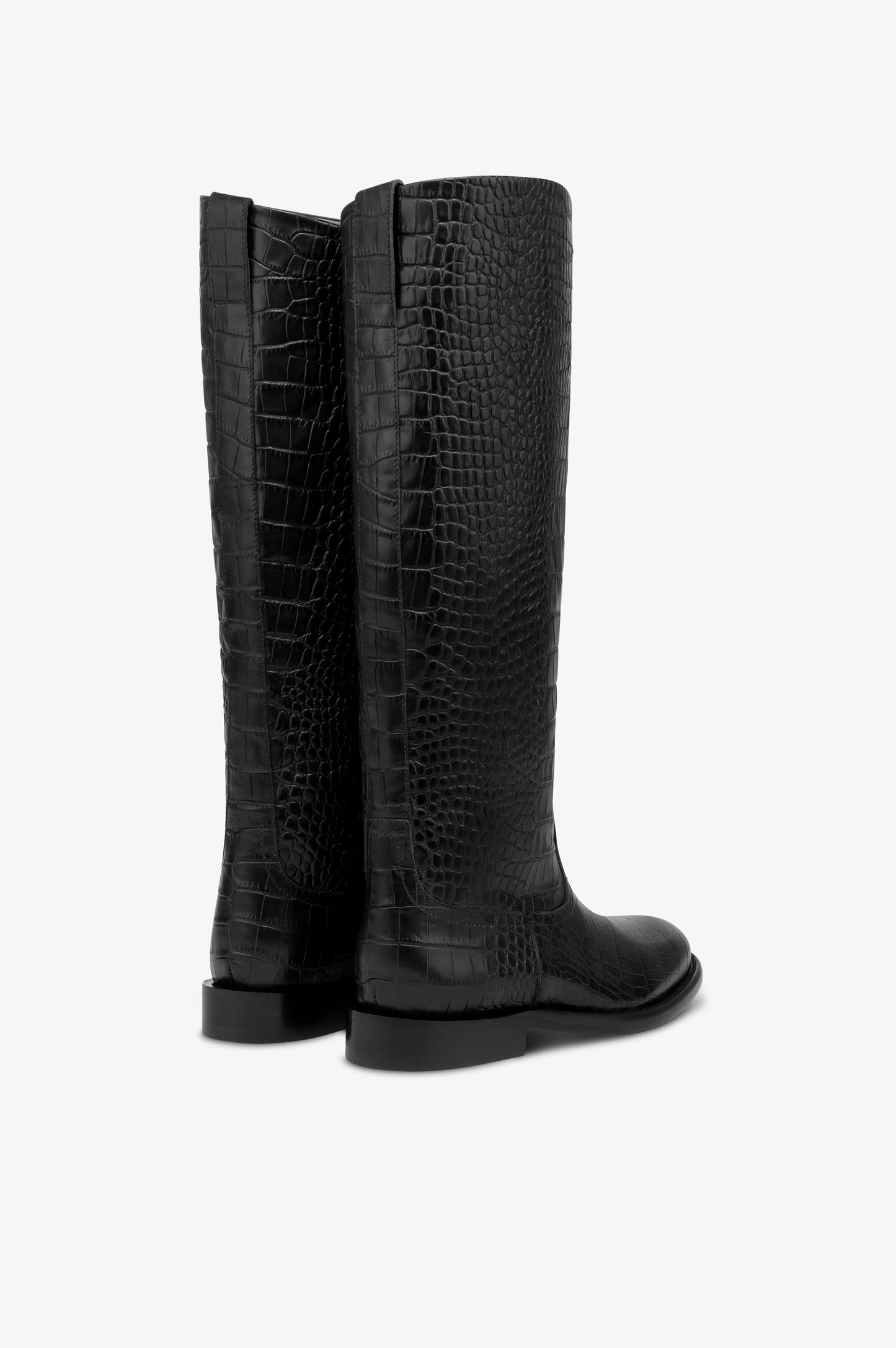 Bottes en cuir gaufre facon crocodile couleur noir