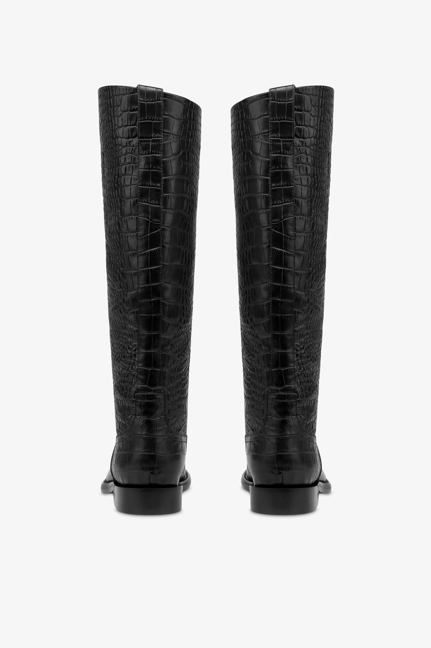 Bottes en cuir gaufre facon crocodile couleur noir