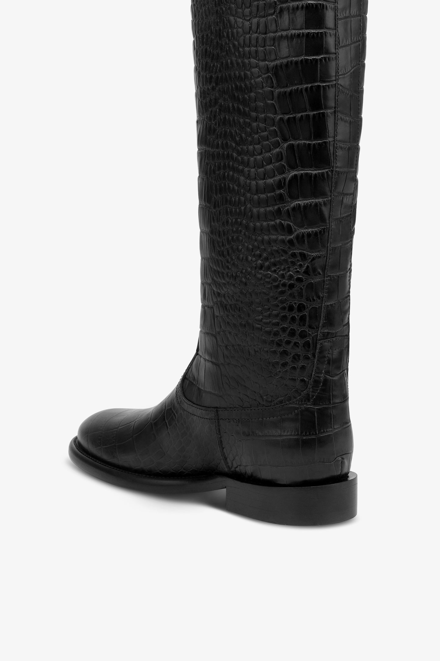 Bottes en cuir gaufre facon crocodile couleur noir