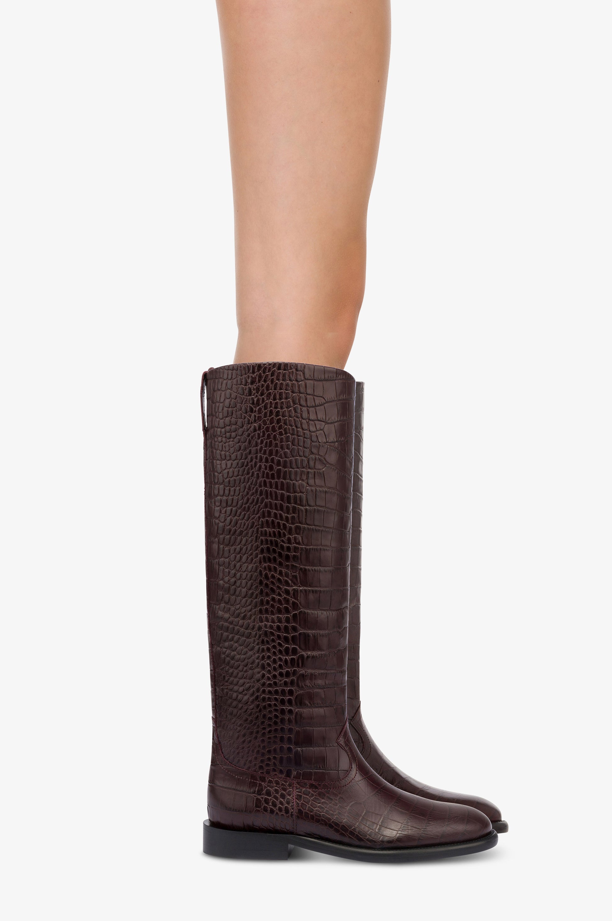 Bottes en cuir croco rouge sombre