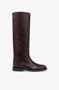 Bottes en cuir croco rouge sombre