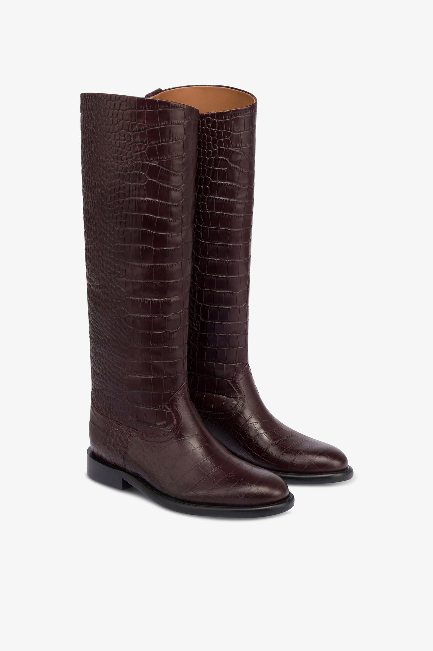 Bottes en cuir croco rouge sombre