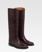 Stiefel aus Leder in Rouge Noir mit Kroko-Pragung