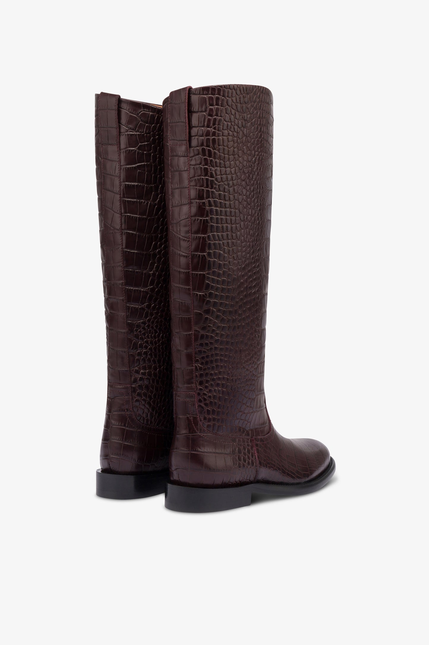 Bottes en cuir croco rouge sombre